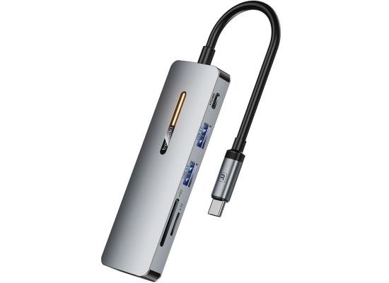 TOOCKI 6 in 1 USB-C HUB Type-C to HD 4K USB3.0 PD 100W Fast Charging SD / TF Card Reader Dock Station - Grey